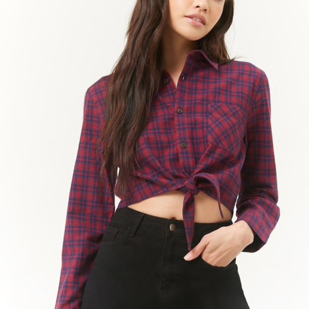 Plaid Flannel Tie front shirt